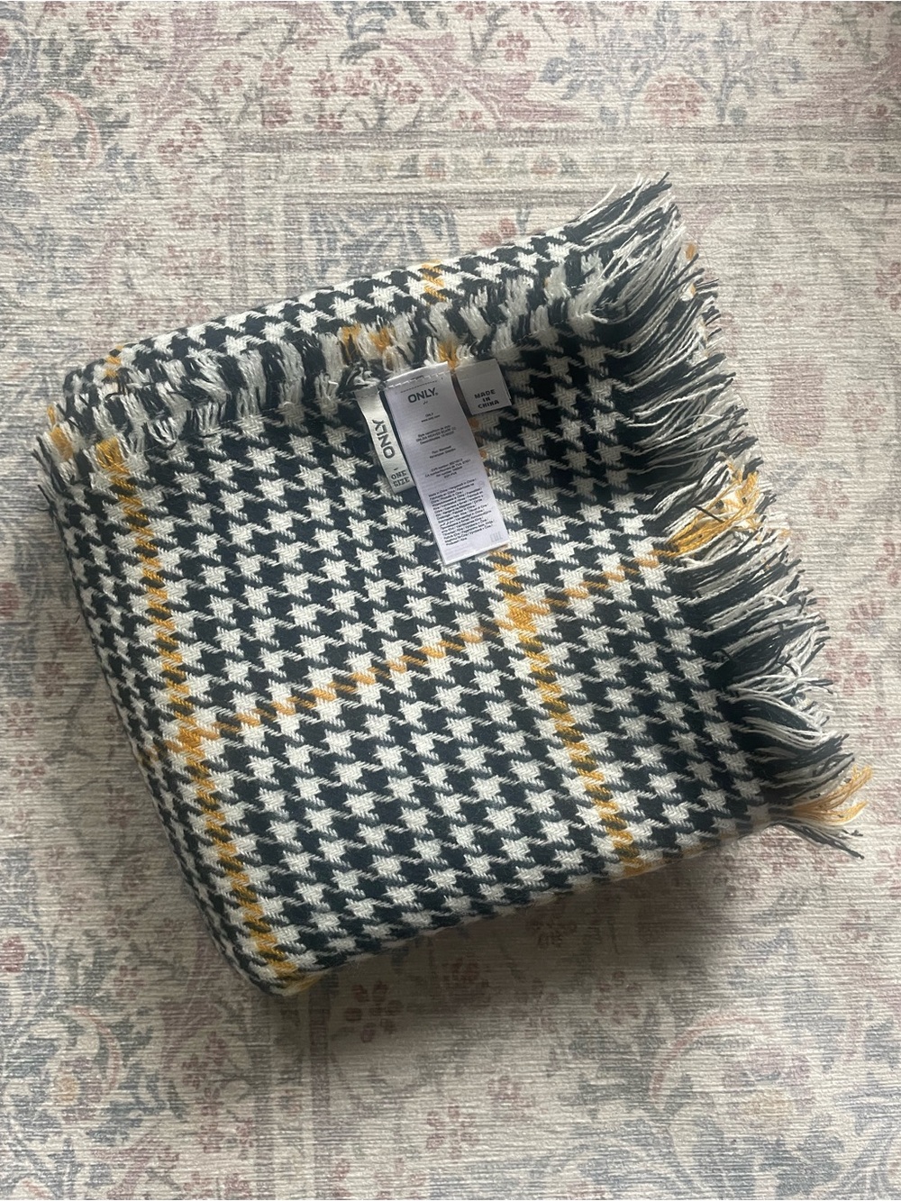 ONLY Houndstooth Plaid Scarf in Black, White & Mustard
